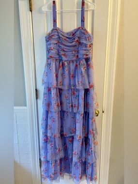 City Studio Lavender Floral Tiered Chiffon Maxi Dress